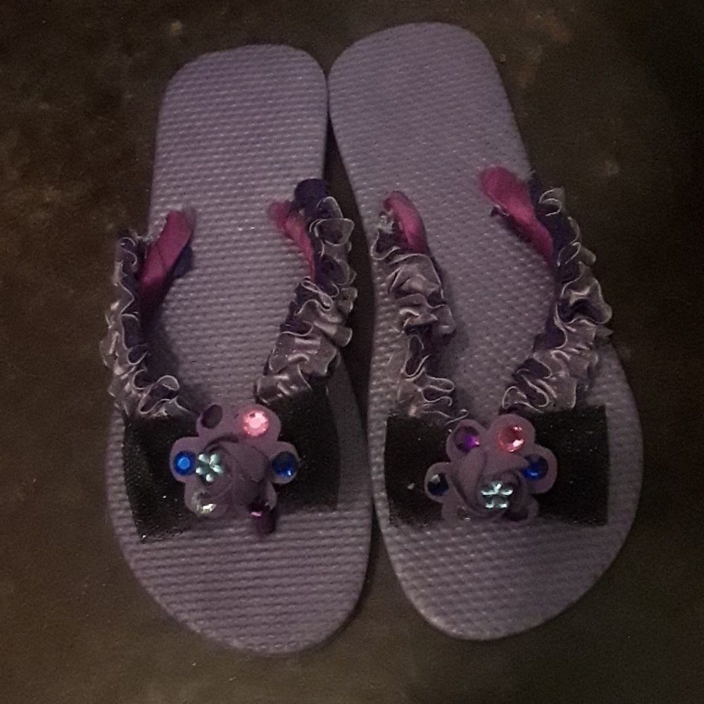 Flip Flops Ruffles Purple Summer Beach Girls